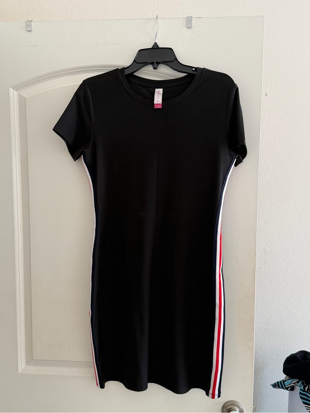 George Black Mini Dress with Red and White Side Stripes